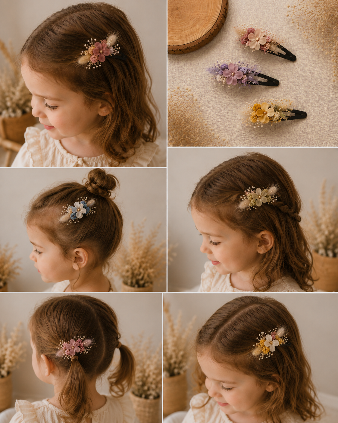 Barrette fleurie en fleurs séchées – Accessoire cheveux bohème