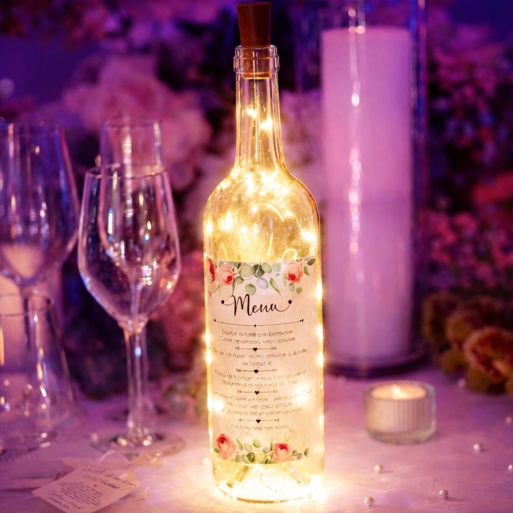 Bouteille Lumineuse Fleurie avec Menu