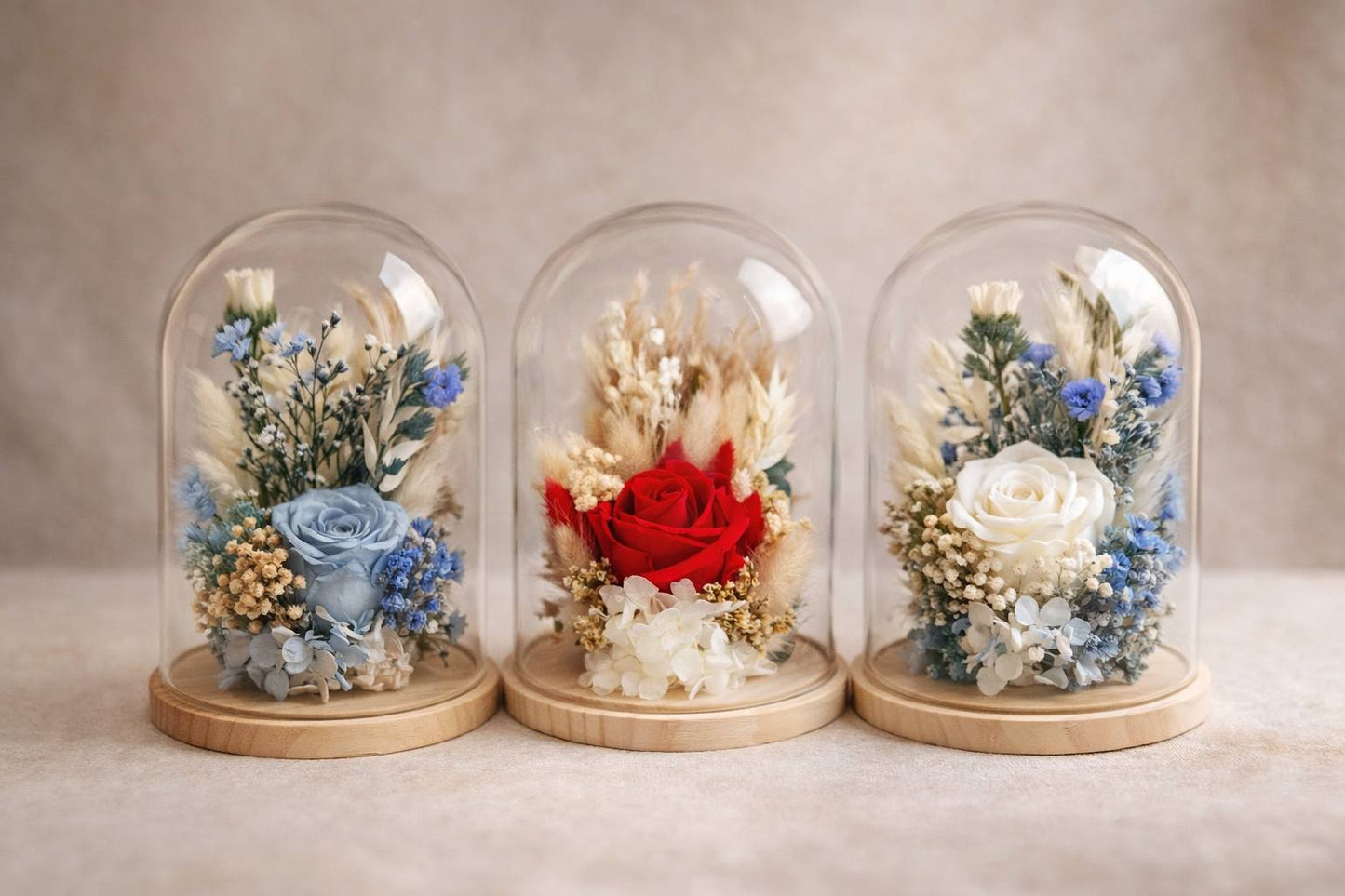 Cloche en verre avec fleurs séchées