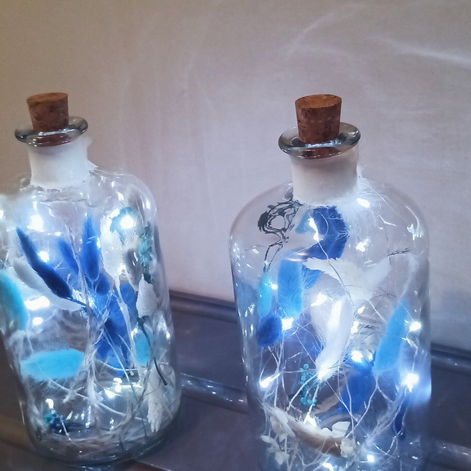 bouteille lumineuse fleurs séchées