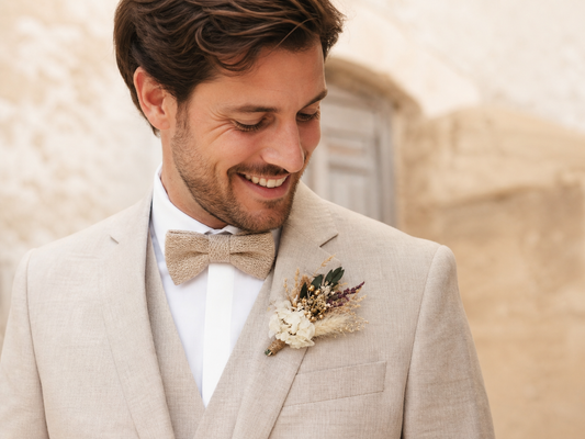Boutonnière mariage fleurs séchées personnalisée – Marié & témoins