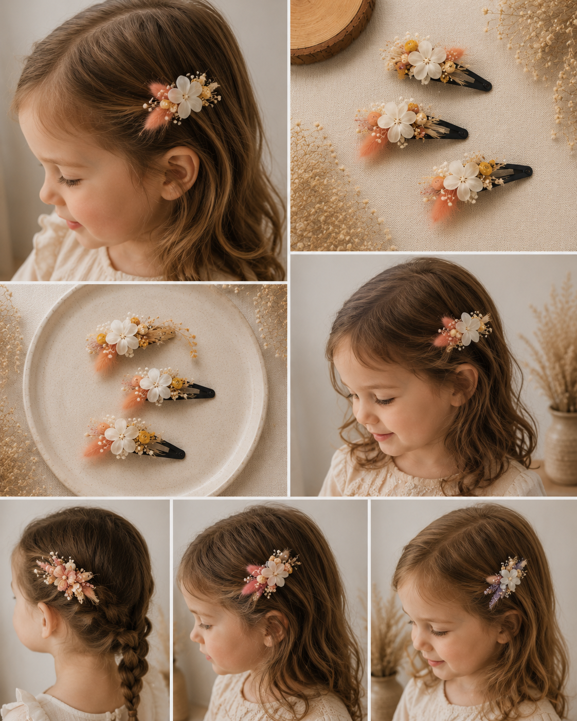 Barrette fleurie en fleurs séchées – Accessoire cheveux bohème