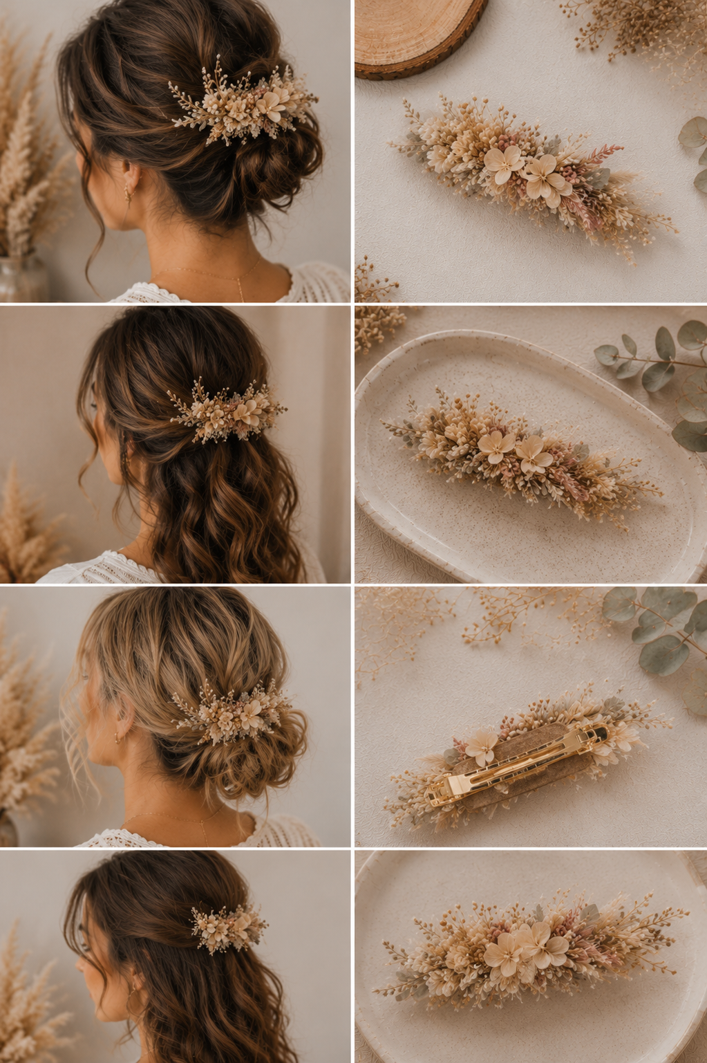 Barrette fleurie en fleurs séchées – Accessoire cheveux bohème