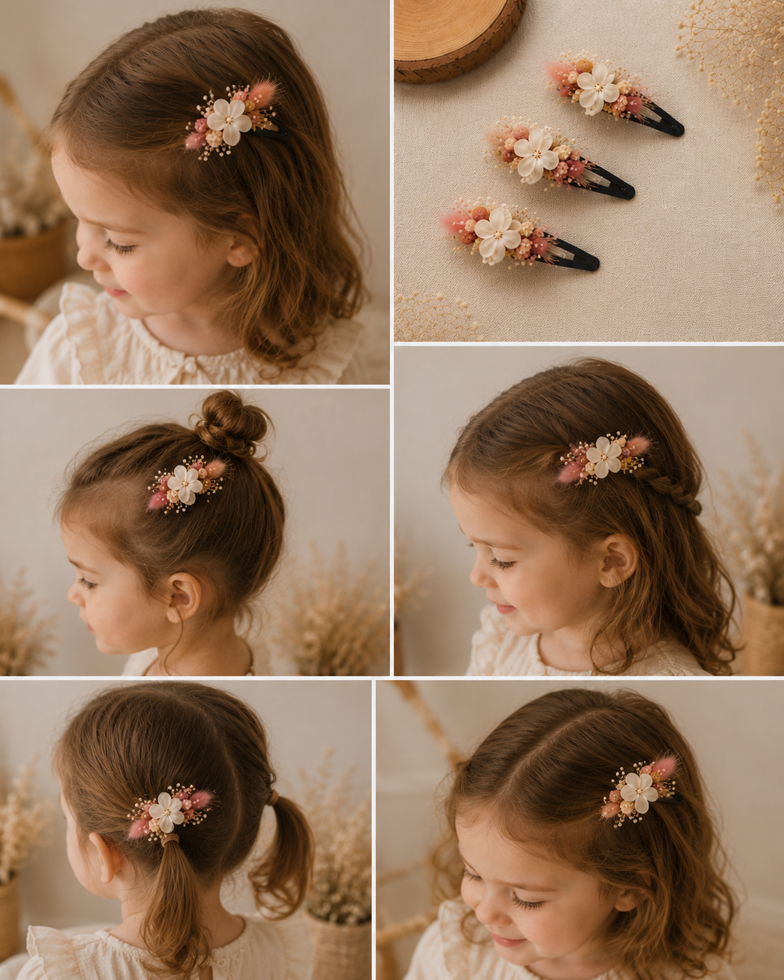 Barrette fleurie en fleurs séchées – Accessoire cheveux bohème