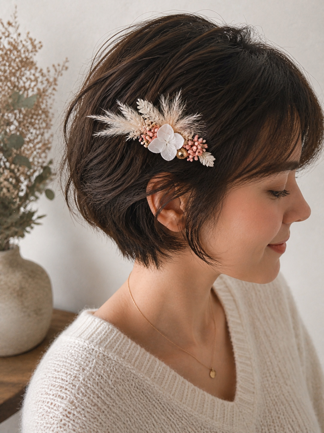 Barrette fleurie en fleurs séchées – Accessoire cheveux bohème