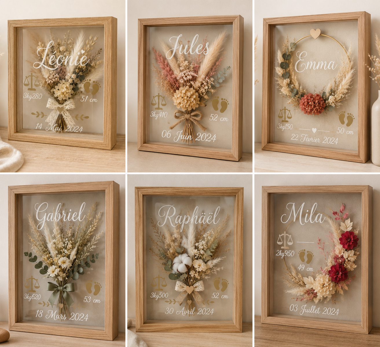 Cadre décoratif en fleurs séchées