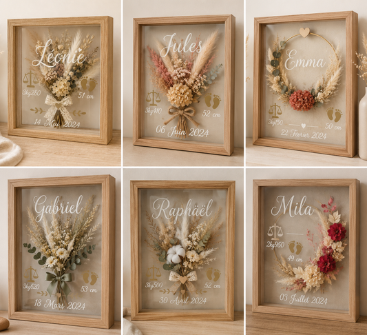 Cadre décoratif en fleurs séchées