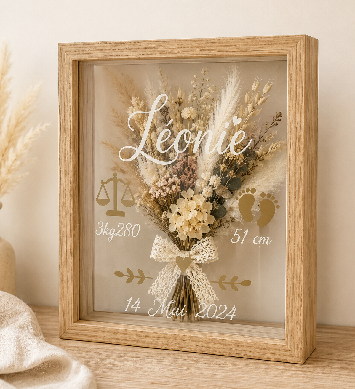 Cadre décoratif en fleurs séchées