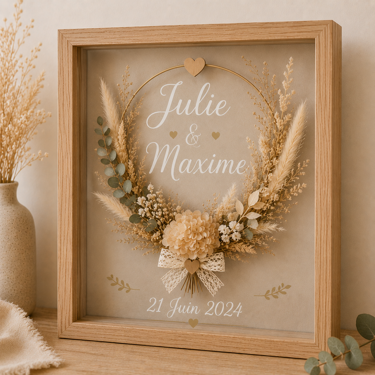 Cadre décoratif en fleurs séchées