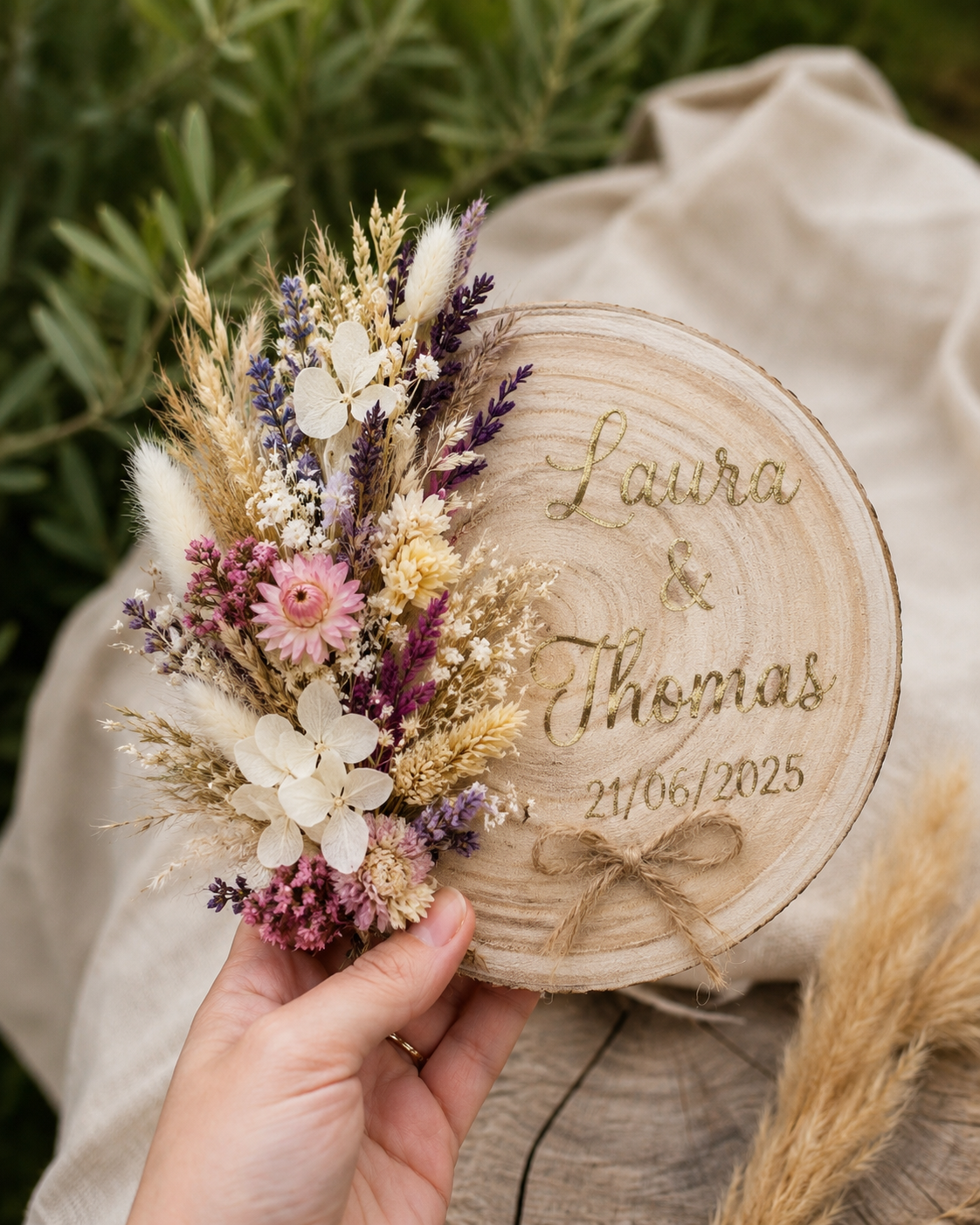 Porte alliances personnalisé en fleurs séchées – 3 modèles au choix