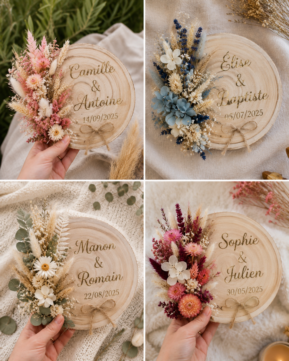 Porte alliances personnalisé en fleurs séchées – 3 modèles au choix