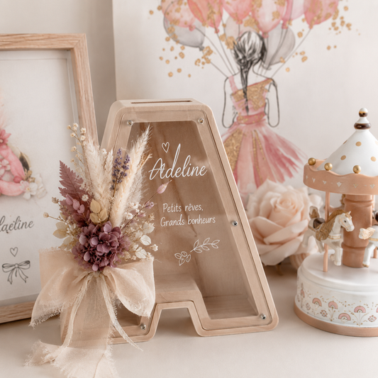 Tirelire en bois personnalisable – Formes et texte au choix