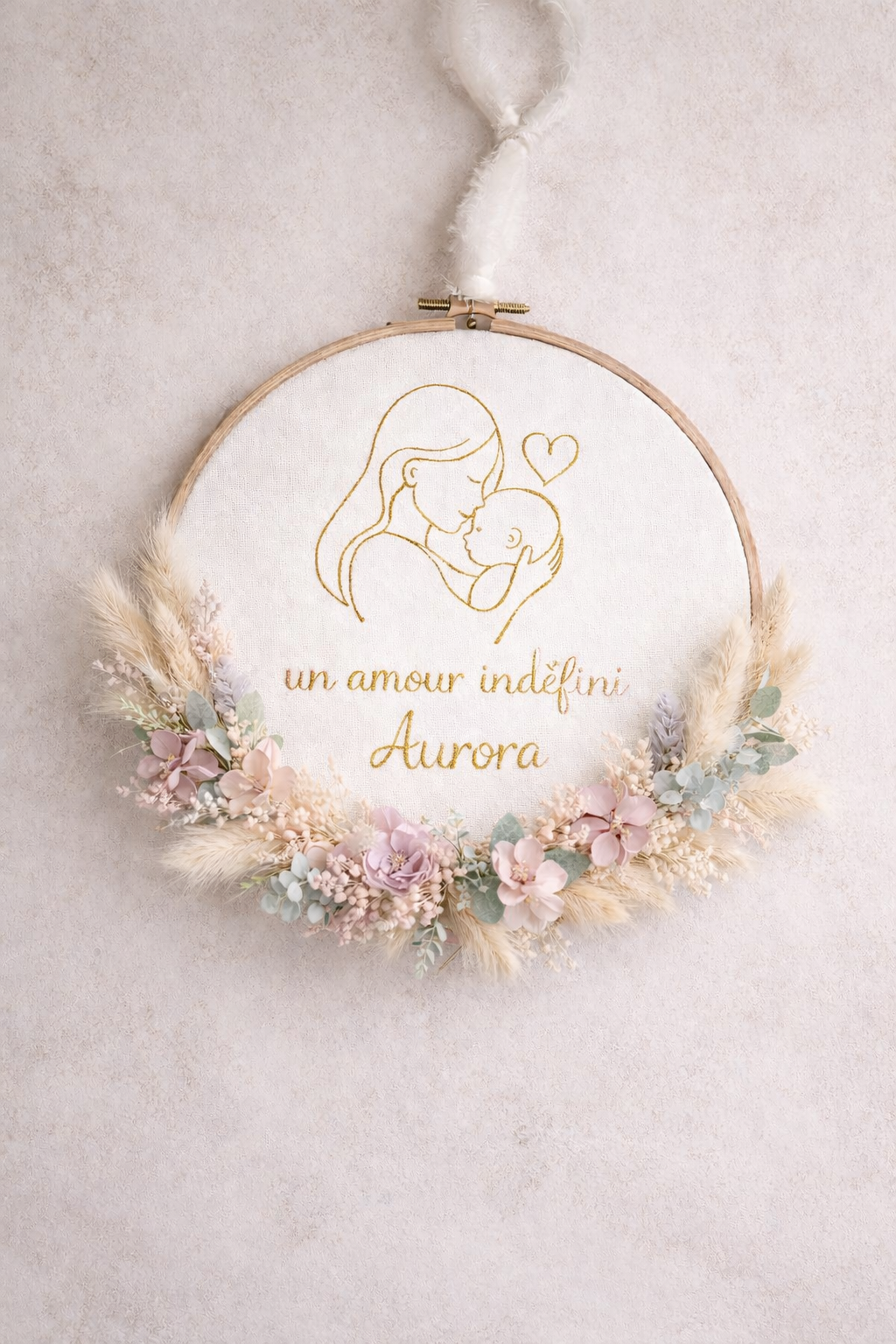 Tambourin décoratif personnalisé en fleurs séchées avec Prénom