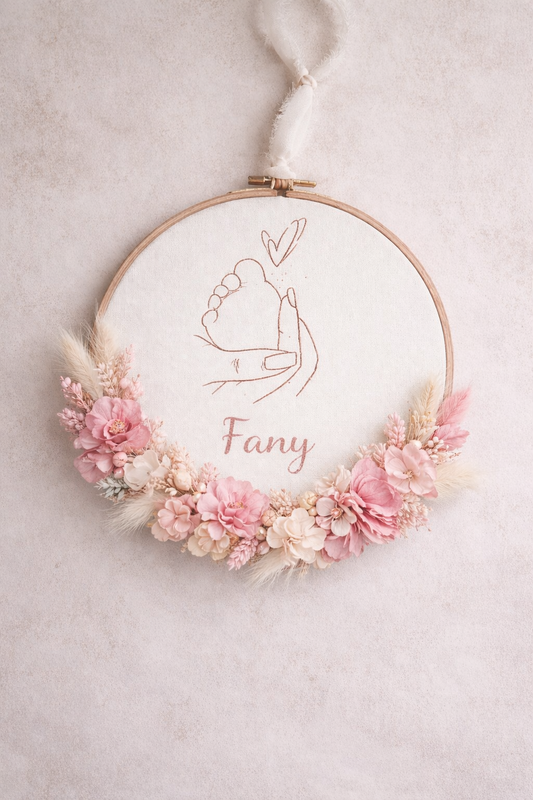 Tambourin décoratif personnalisé en fleurs séchées avec Prénom