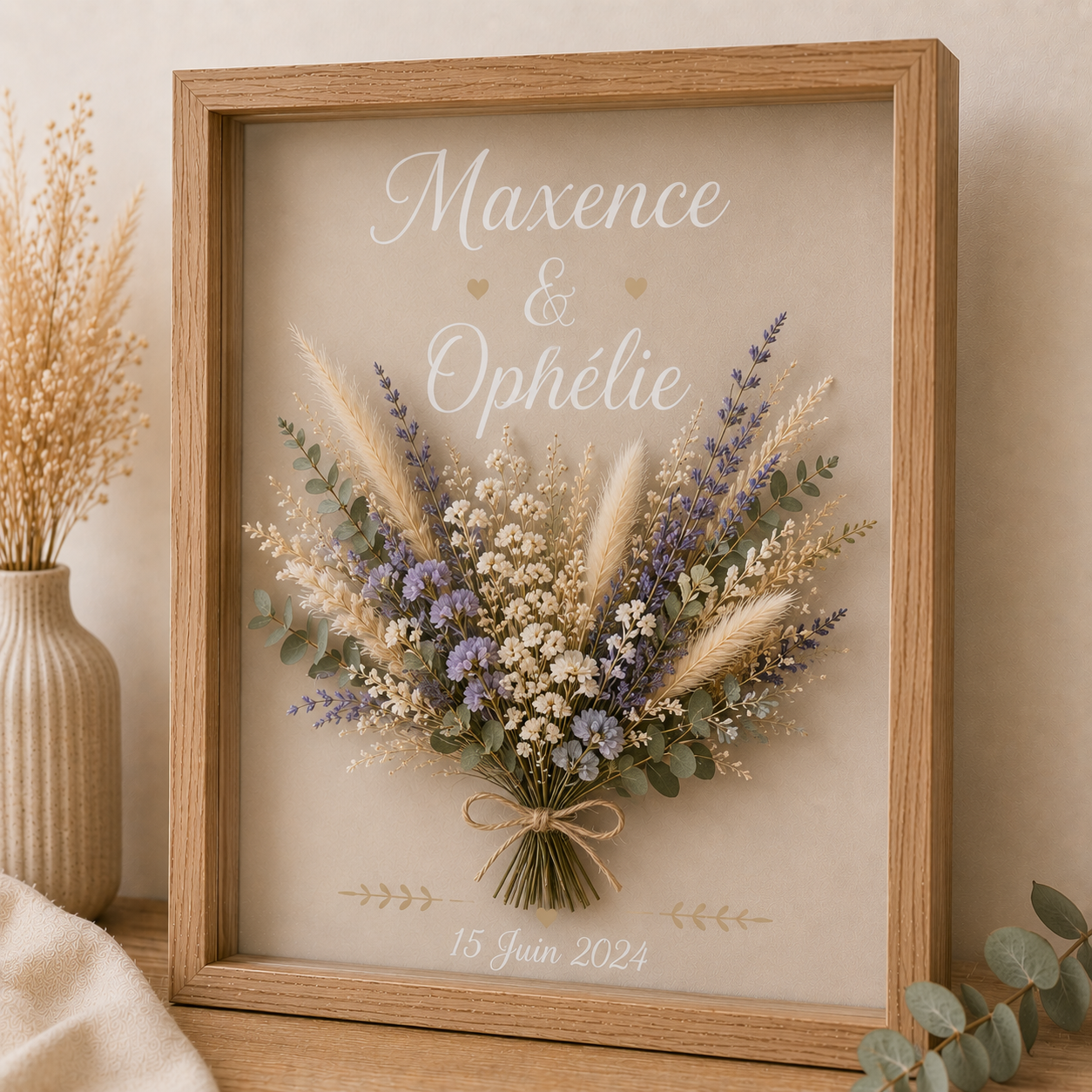 Cadre décoratif en fleurs séchées