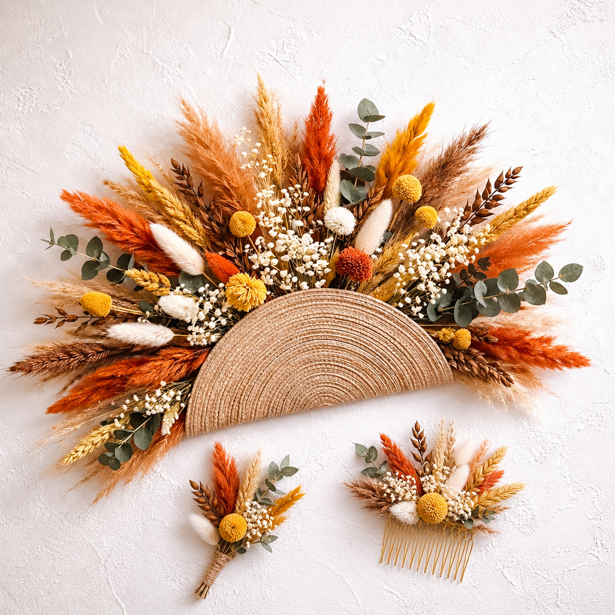 Éventail Fleuri Bohème – Bouquet de Mariée en Fleurs Séchées