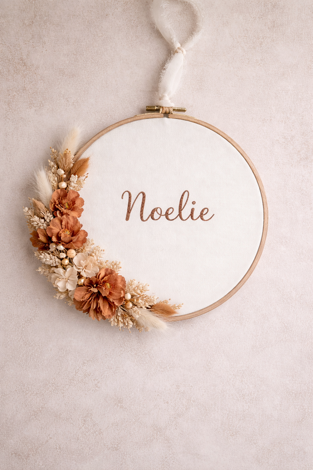 Tambourin décoratif personnalisé en fleurs séchées avec Prénom