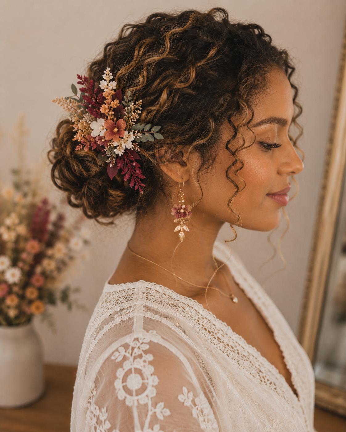Peigne en fleurs séchées et stabilisées