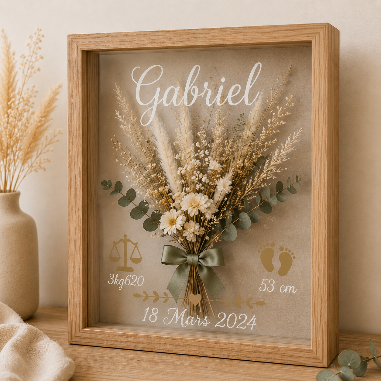 Cadre décoratif en fleurs séchées