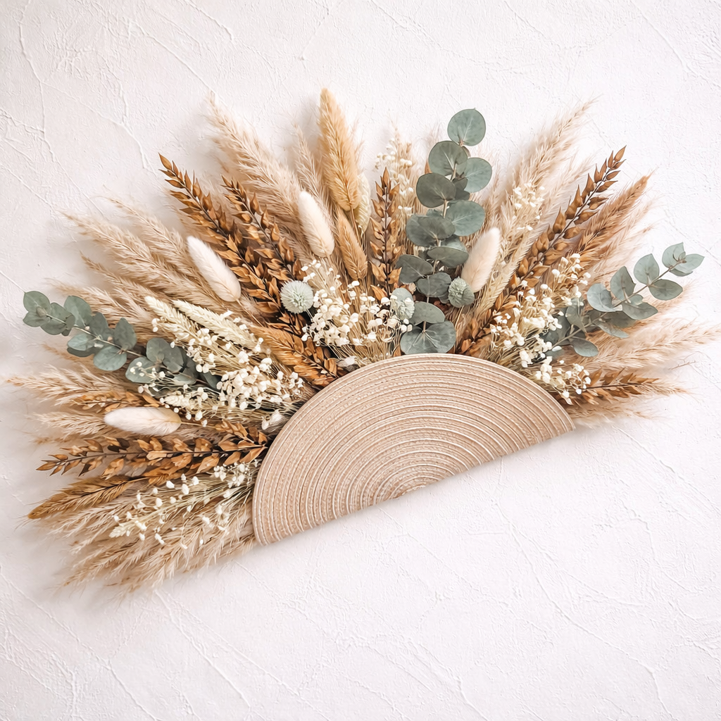 Éventail Fleuri Bohème – Bouquet de Mariée en Fleurs Séchées