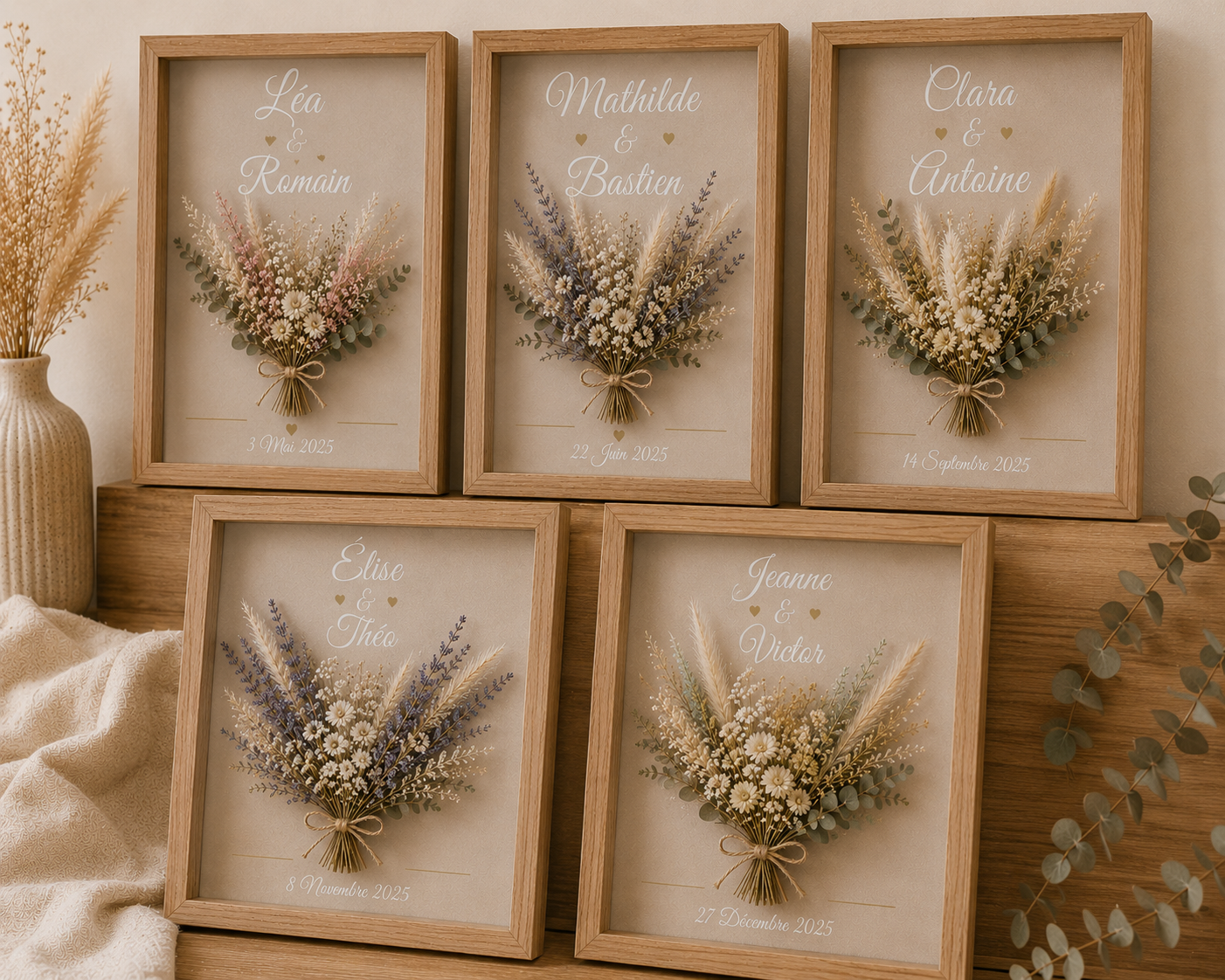 Cadre décoratif en fleurs séchées