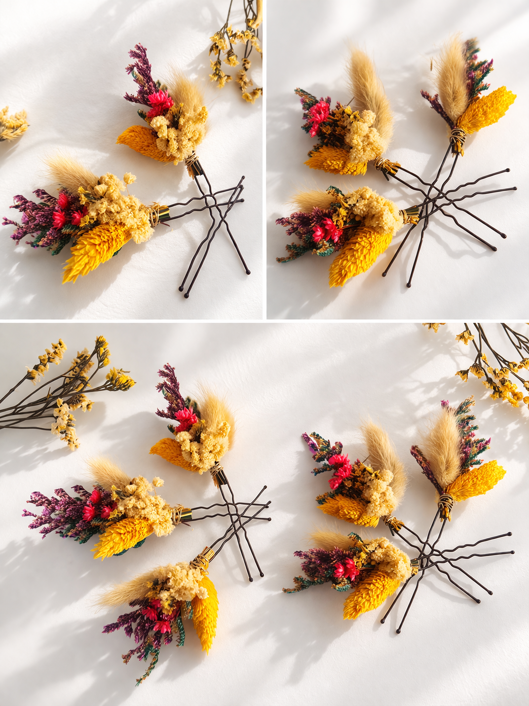 Épingles artisanales en fleurs séchées