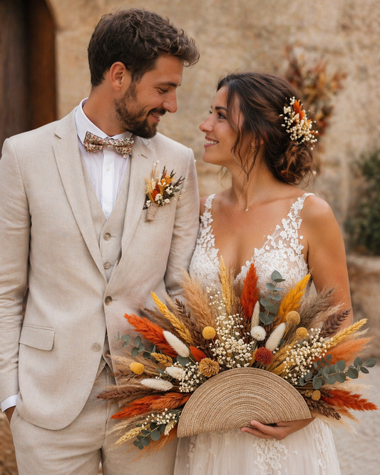Éventail Fleuri Bohème – Bouquet de Mariée en Fleurs Séchées